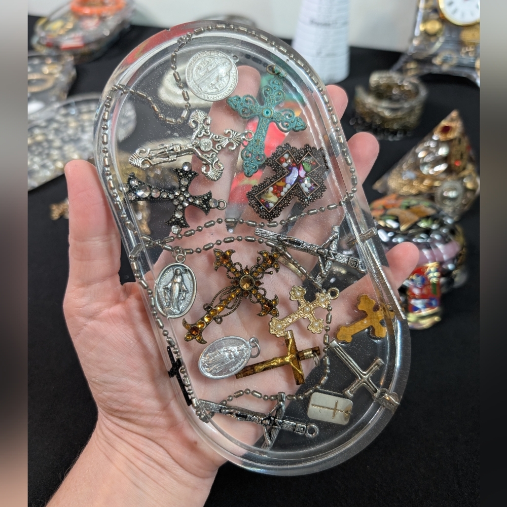 Handmade Jewelry Tray With Crosses - Decorative Vanity Storage - Picture 4 of 7
